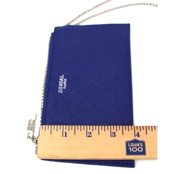 SORIAL BLUE GENUINE LEATHER CHAIN STRAP X-BODY CLUTCH SHOULDER BAG HANDBAG PURSE - Picture 9 of 9